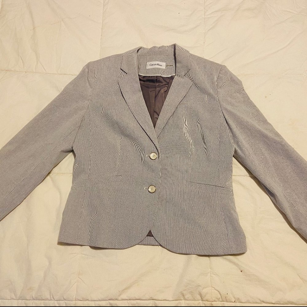 Calvin Klein Blue White Striped Blazer